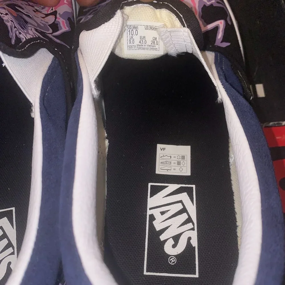 Vans Men's 4.5/Women's 6 Slip On Zap Glow In Dark Dress Blues/Black Skulls